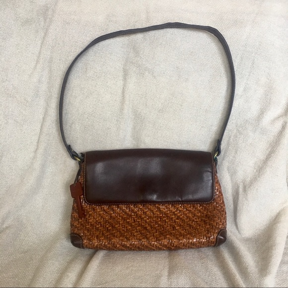 Fossil Handbags - Vintage Fossil Woven Leather Shoulder Bag Baguette